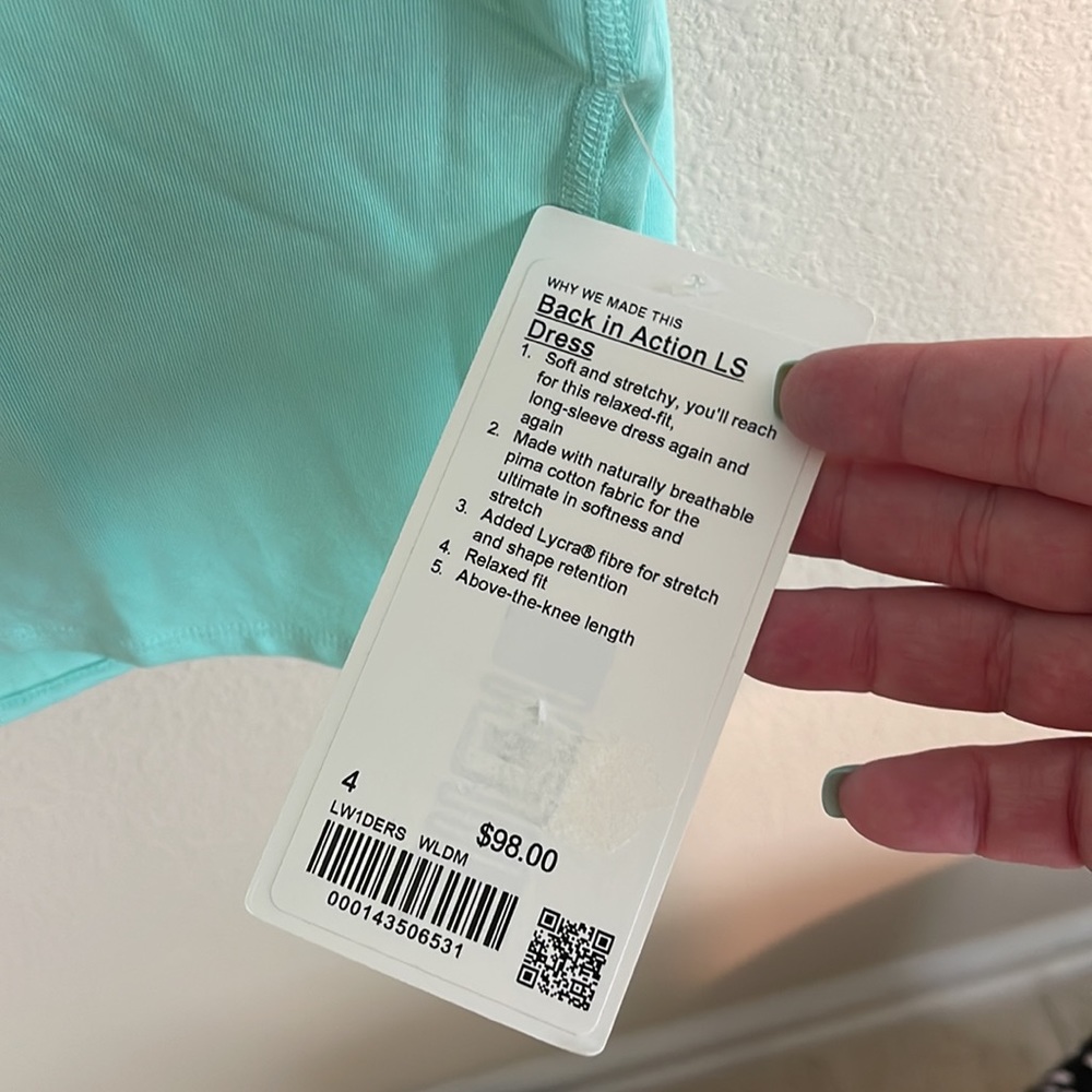 Lululemon Back in Action Long Sleeve Dress wild mint size 4 - Picture 2 of 5